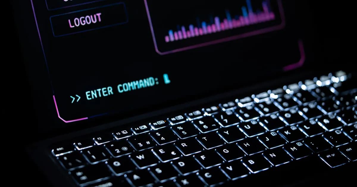 Close-up of a glowing laptop keypad with digital interface
