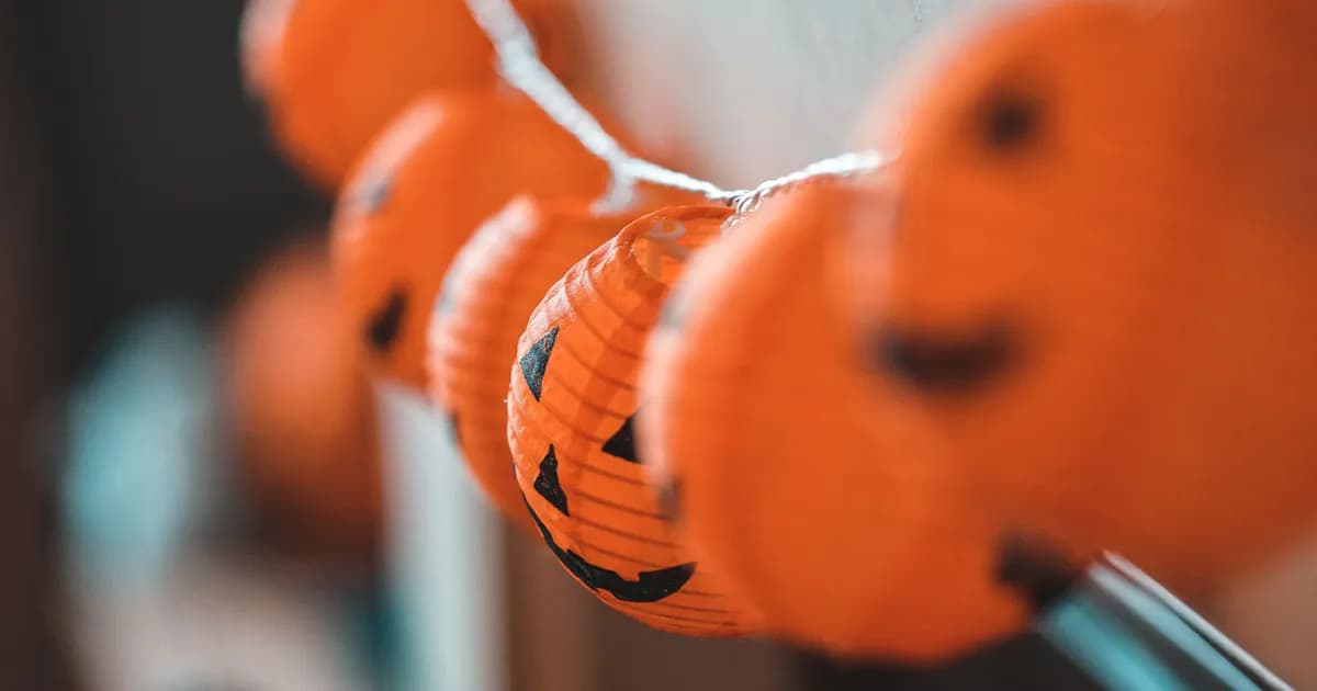 Close-up of decorative orange Halloween pumpkin lanterns. Perfect for festive atmosphere