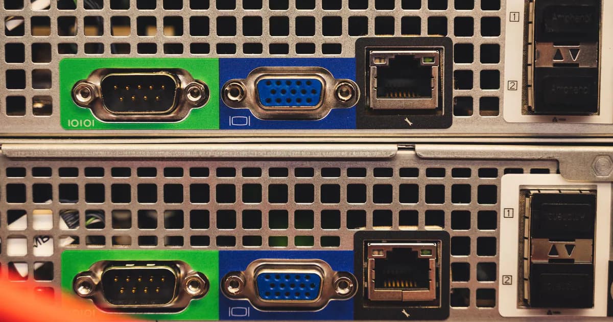 Detailed view of Ethernet and VGA ports on a server highlighting connectivity features