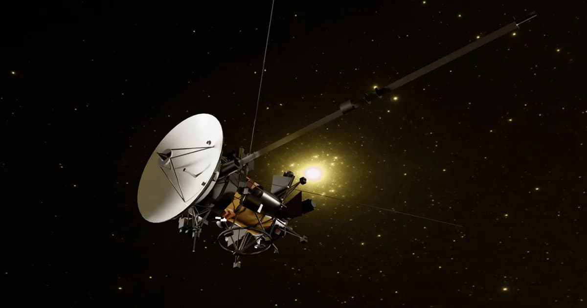 Illustration of a spacecraft navigating through the vast universe against a starry backdrop